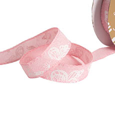 Linen Ribbons - Ribbon Linen Woven Edge Butterflies Baby Pink (25mmx20m)