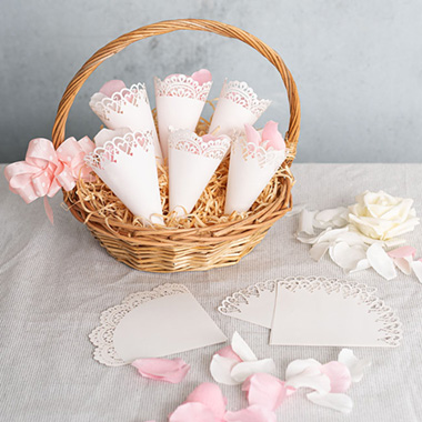 Wedding Confetti Cone Lace Pattern Pack 20 White (14cmH)