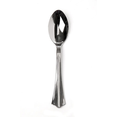 Party Tableware - Deluxe Plastic Cutlery Spoon Chrome Silver (16cm) Pack 16