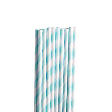 Paper Straws - Paper Straws Striped Blue Pack 25 (6mmDx20cmH)