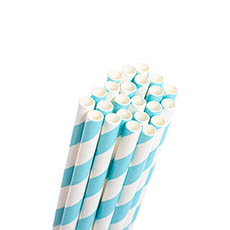 Paper Straws Striped Blue Pack 25 (6mmDx20cmH)