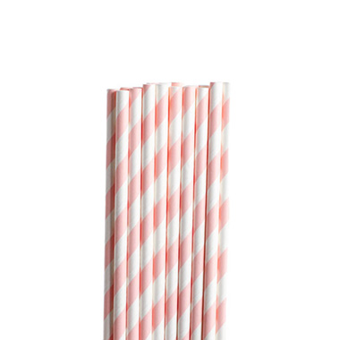 Paper Straws - Paper Straws Striped Pink Pack 25 (6mmDx20cmH)