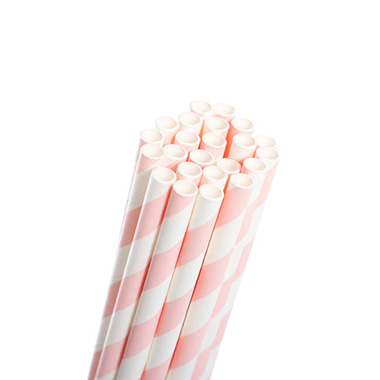 Paper Straws Striped Pink Pack 25 (6mmDx20cmH)