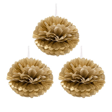 Party & Balloons - Party Decorations - Hanging Tissue Pom Pom Pack 3 Gold (30cmD)