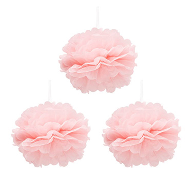 Party Decorations - Hanging Tissue Pom Pom Pack 3 Soft Pink (30cmD)