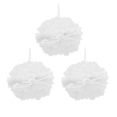 Party Decorations - Hanging Tissue Pom Pom Pack 3 White (30cmD)