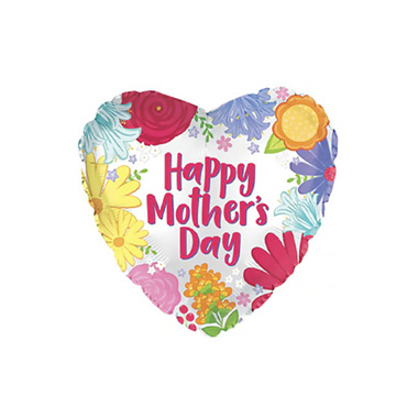 Foil Balloons - Foil Balloon 9 (22.5cm Dia) Happy Mothers Day Floral Heart