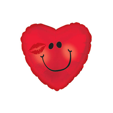 Foil Balloon 9 (22.5cm Dia) Heart Smiley Face with Kiss
