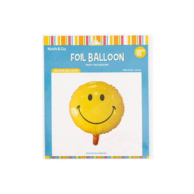 Foil Balloon 18 (45cmD) Round Smiley Face Yellow