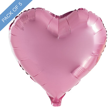 Foil Balloons - Foil Balloon 18 (45cm) Pack 5 Heart Shape Solid Dusty Pink