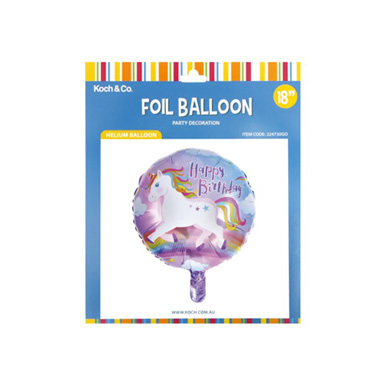 Foil Balloon 18 (45cmD) Pack 5 Round Happy Birthday Unicorn