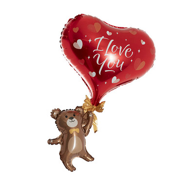 Foil Balloons - Foil Balloon Bear w I Love You Heart Brown (42Lx69cmH)