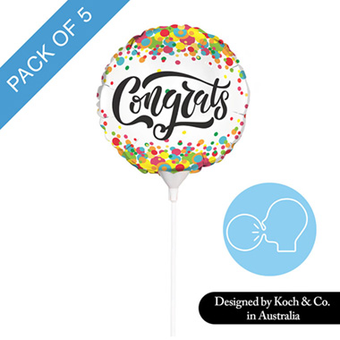 Foil Balloons - Foil Balloon 9 (22.5cmD) Pack 5 Round Confetti Congrats