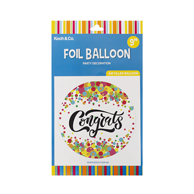 Foil Balloon 9 (22.5cmD) Pack 5 Round Confetti Congrats