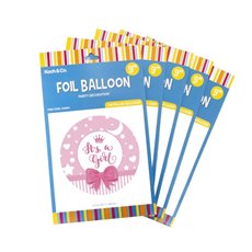Foil Balloon 9 (22.5cmD) Pack 5 Round Ribbon Its a Girl