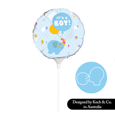 Foil Balloons - Foil Balloon 9 (22.5cmD) Air Fill Round Elephant Its a Boy