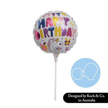 Foil Balloon 9 (22.5cmD) Air Fill Round Happy Bday Unicorn