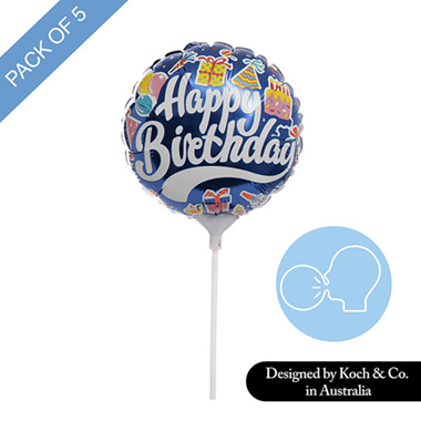 Foil Balloon 9 (22.5cmD) Pack 5 Round Happy Bday Party