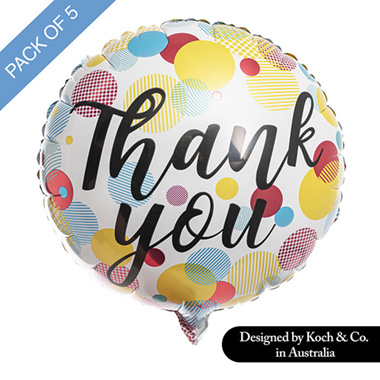Foil Balloons - Foil Balloon 18 (45cmD) Pack 5 Round Thank you