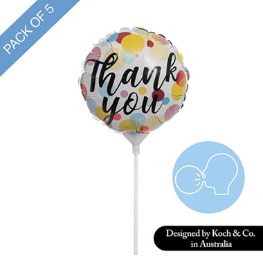Foil Balloons - Foil Balloon 9 (22.5cmD) Pack 5 Round Thank you