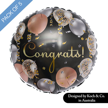 Foil Balloon 18 (45cmD) Pack5 Congrats Celebration Confetti