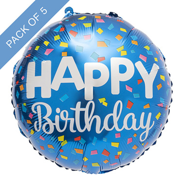 Foil Balloons - Foil Balloon 18 (45cmD) Pack 5 Happy Birthday Confetti
