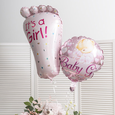 Foil Balloon 18 (45cmD) Baby Girl Teddy Bear Pink