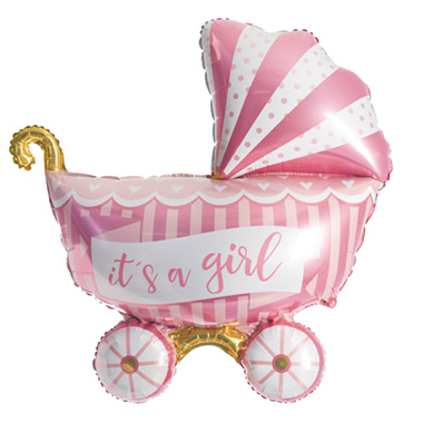 Foil Balloon Its a Girl Baby Pram (94cmx81cmH) Pink