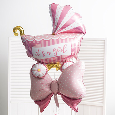 Foil Balloon Its a Girl Baby Pram (94cmx81cmH) Pink