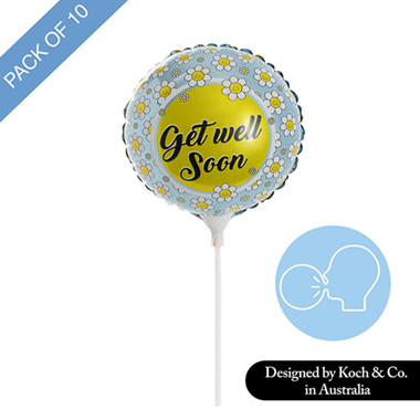 Foil Balloons - Foil Balloon 9 (22.5cmD) Pack 10 Get Well Soon Daisy Blue