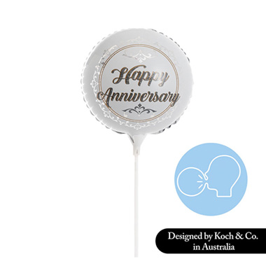 Foil Balloon 9 (22.5cmD) Happy Anniversary Silver