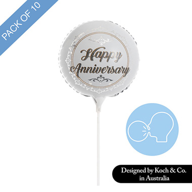 Foil Balloons - Foil Balloon 9 (22.5cmD) Pack 10 Happy Anniversary Silver