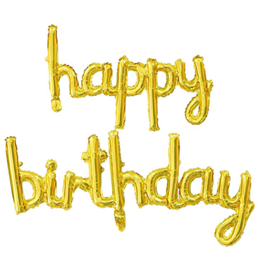 Foil Letters & Number Balloons - Foil Balloon Happy Birthday Script Gold (45x85cm & 45x124cm)