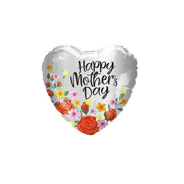 Foil Balloons - Foil Balloon 9 (22.5cmD) Happy Mothers Day Heart Silver