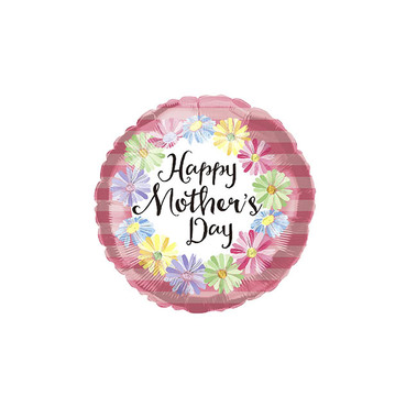 Foil Balloons - Foil Balloon 9 (22.5cmD) Happy Mothers Day Daisy Round Pink