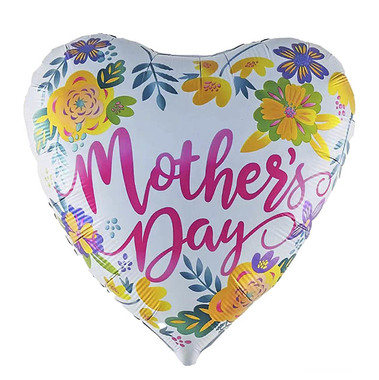 Foil Balloons - Foil Balloon 18 Mothers Day Floral Heart White (45cm Dia)