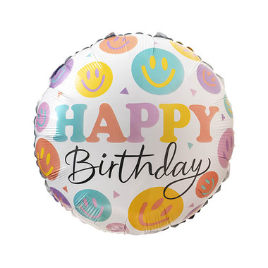 Foil Balloons - Foil Balloon 18 Happy Birthday Smiley White (45cmD)