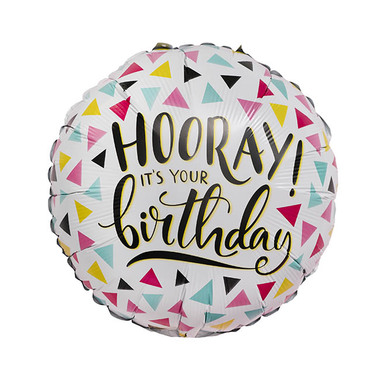 Foil Balloons - Foil Balloon 18 Hooray! Its Your Birthday White (45cmD)
