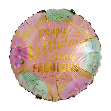 Foil Balloons - Foil Balloon 18 Happy Birthday Stay Fabulous Pink (45cmD)