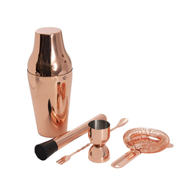 Drinkware & Kitchen Gadgets - Cocktail Shaker 5PC Set Metallic Rose Gold