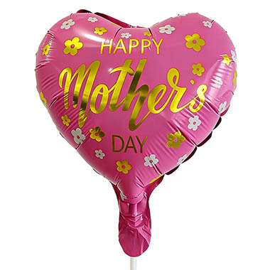 Foil Balloons - Foil Balloon 9 (22.5cmD) Happy Mothers Day Heart Pink