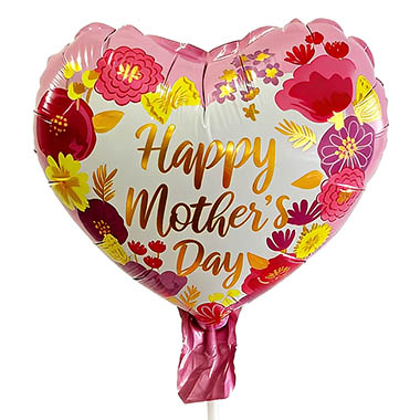 Foil Balloons - Foil Balloon9(22.5cmD) Heart Happy Mothers Day Floral Pink