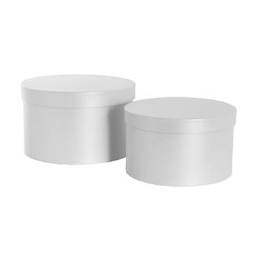 Hat Boxes - Gift Flower Box Ribbed Round Warm White Set 2 (24x14.5Hcm)