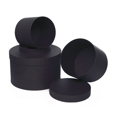 Hat Boxes - Gift Box Round Black (25cmDx15cmH) Set 3