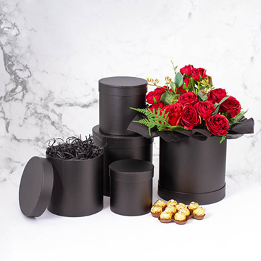 Gift Flower Box Round Black (21x21cmH) Set 5
