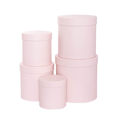 Stackable Gift Boxes - Gift Flower Box Round Baby Pink (21x21cmH) Set 5