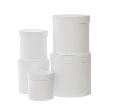 Stackable Gift Boxes - Gift Flower Box Round White (21x21cmH) Set 5