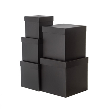 Gift Flower Box Square Black (21x21cmH) Set 5