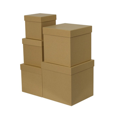 Stackable Gift Boxes - Gift Flower Box Square Kraft (21x21cmH) Set 5