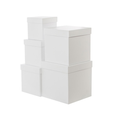 Stackable Gift Boxes - Gift Flower Box Square White (21x21cmH) Set 5